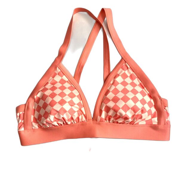 NWT Kona Sol Triangle Bikini Top Coral Pink Checkered Print Plus Size 1X - Picture 3 of 7